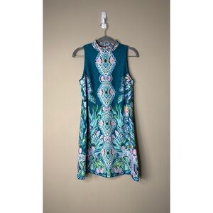 Lilly Pullitzer Brandi Valencia Teal Rain Florist Shift Dress Size 0